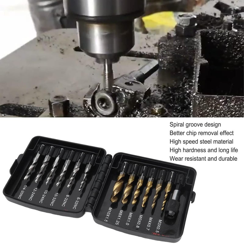 Shanrya Tapping Bits Set, High Hardness Combined Tap Drill 13Pcs HSS with Fast Change Adapter for Drilling for Metal - Image 2